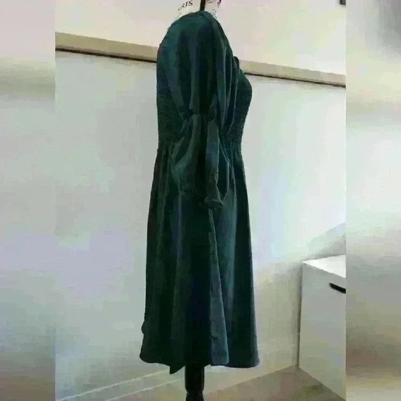 OFEEFAN  | Women's Dark Green 3/4 Puff Sleeve Square Neck Smocked Mini D… - Picture 5 of 6